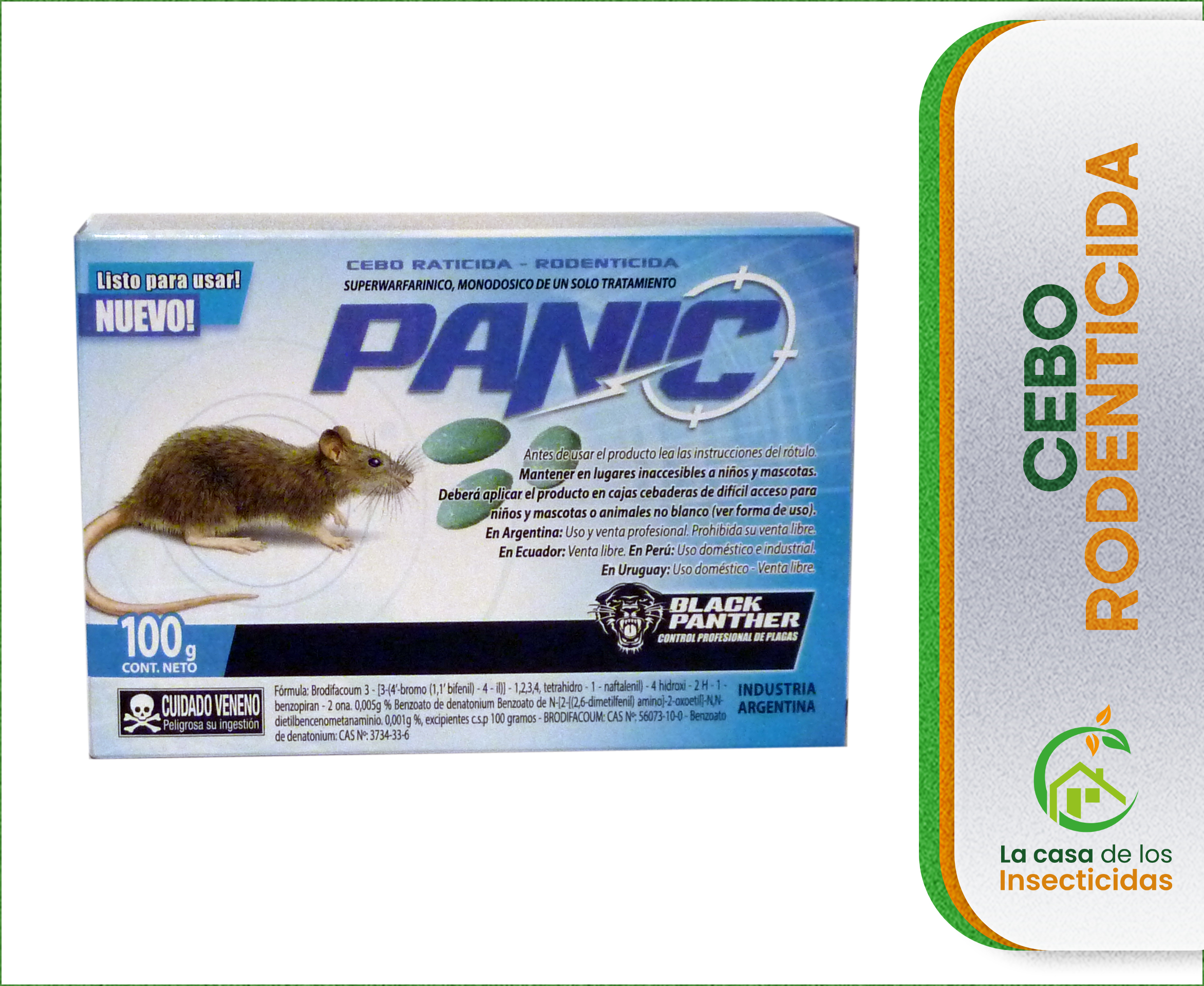 Raticida rodenticida Panic para control de roedores 100g